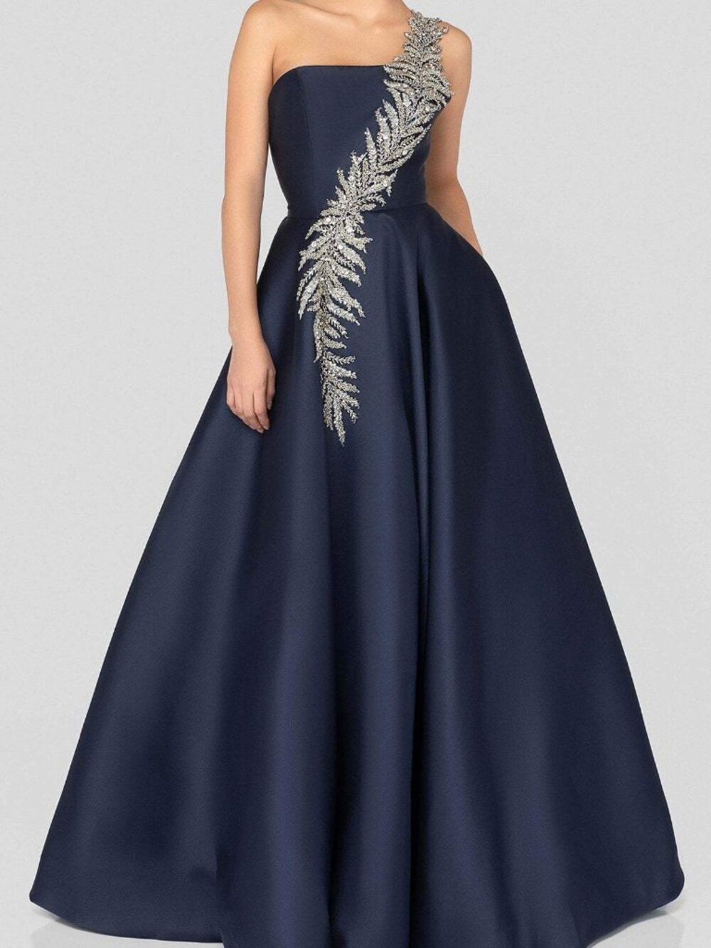 NWT Terani Couture 1912E9202 One Shoulder Formal Dance Navy size 16 - Picture 1 of 6